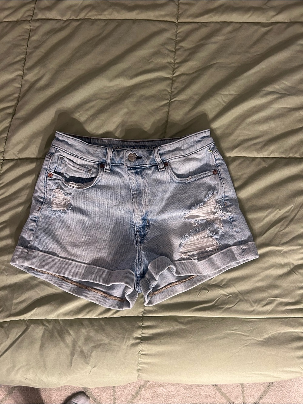American Eagle Outfitters Light Wash Distressed Denim Shorts